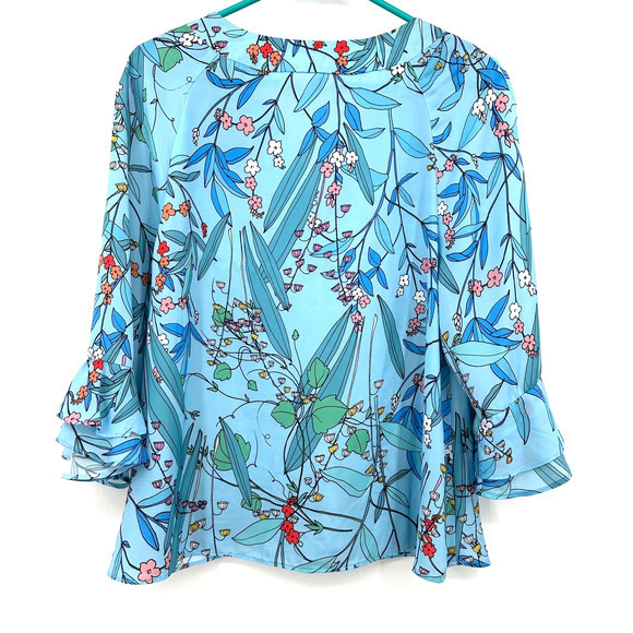 Nanette Nanette Lepore size small blouse pullover light blue floral - Picture 2 of 7